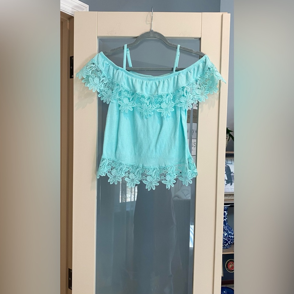 🪷💚Gauzy Floral and Lace Mint Green Top